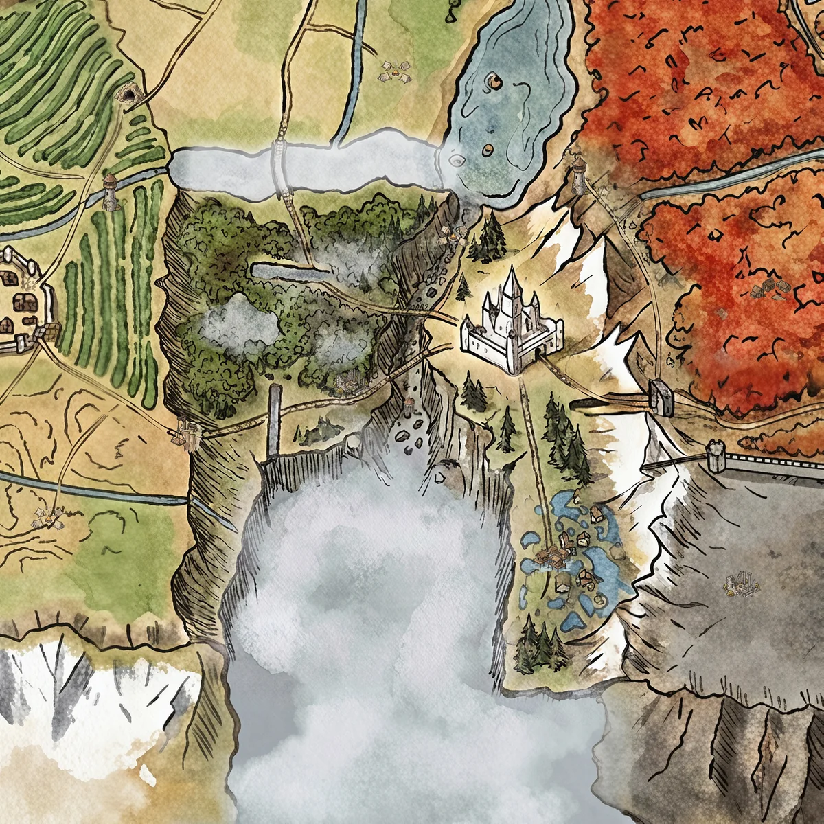 Mapa pintado de la garganta y el abismo de Nestfall